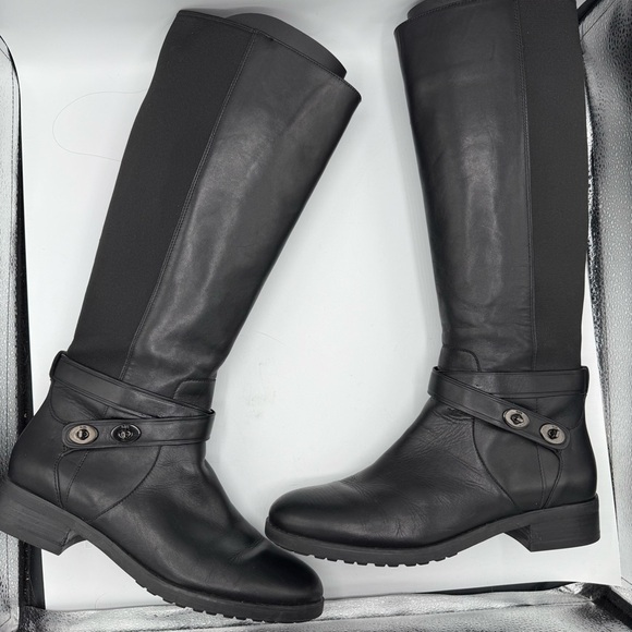 COACH | Essex Semi Matte Leather Tall Boots, Black 9.5 B wide calf/ regular - Picture 2 of 11